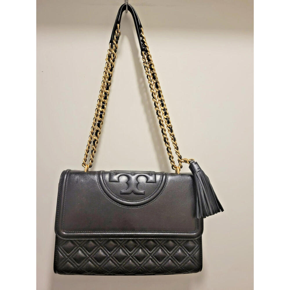 🎈SOLD Tory Burch Fleming Black Leather Convertible Shoulder Bag Chain